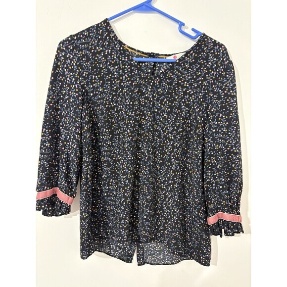 Boden Winnie Top Womens Sz 6Blouse Navy Twinkle Vine Back Buttons Shirt Velvet - Picture 1 of 9